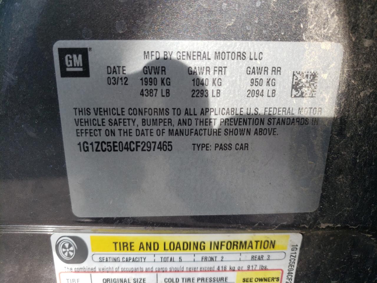 Photo 10 from auction – 2012 CHEVROLET MALIBU 1LT with VIN 1G1ZC5E04CF297465