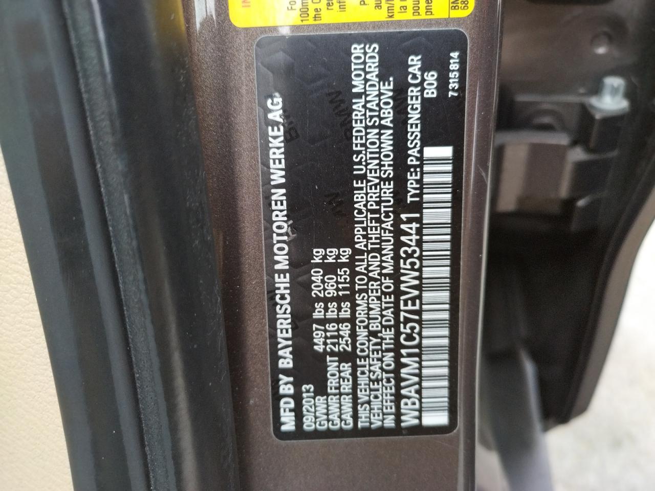 Photo 10 from auction – 2014 BMW X1 SDRIVE2 with VIN WBAVM1C57EVW53441
