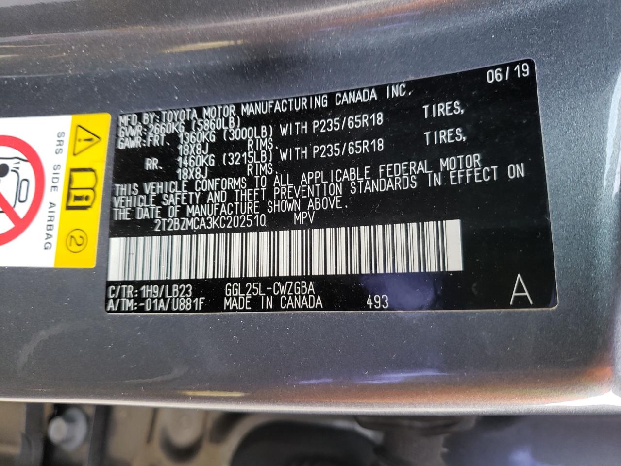 Photo 10 from auction – 2019 LEXUS RX 350 BAS with VIN 2T2BZMCA3KC202510