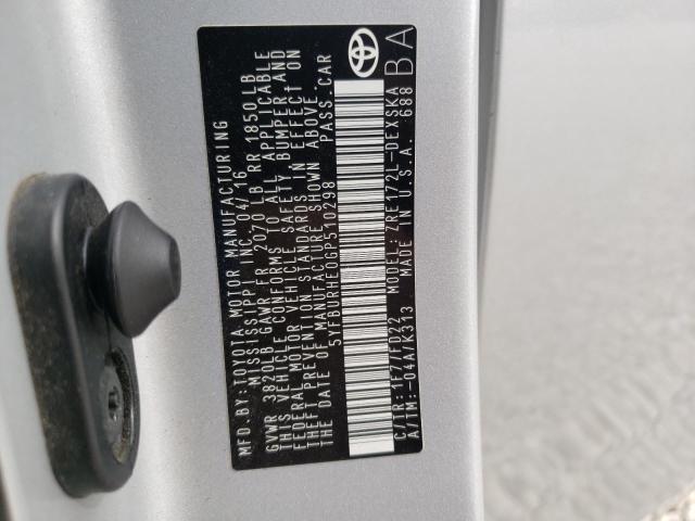 Photo 10 from auction – 2016 TOYOTA COROLLA L with VIN 5YFBURHE0GP510298