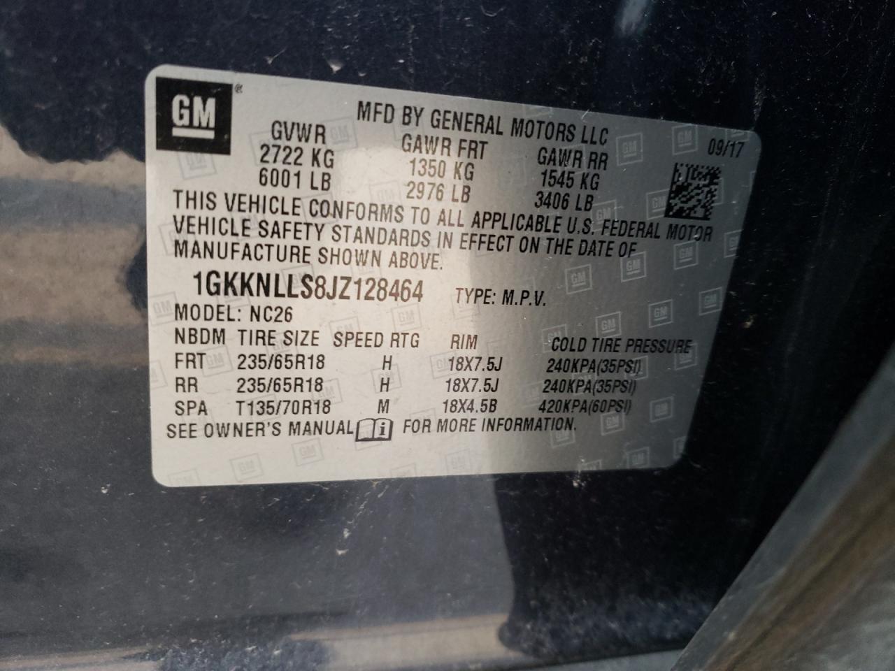 Photo 10 from auction – 2018 GMC ACADIA SLE with VIN 1GKKNLLS8JZ128464