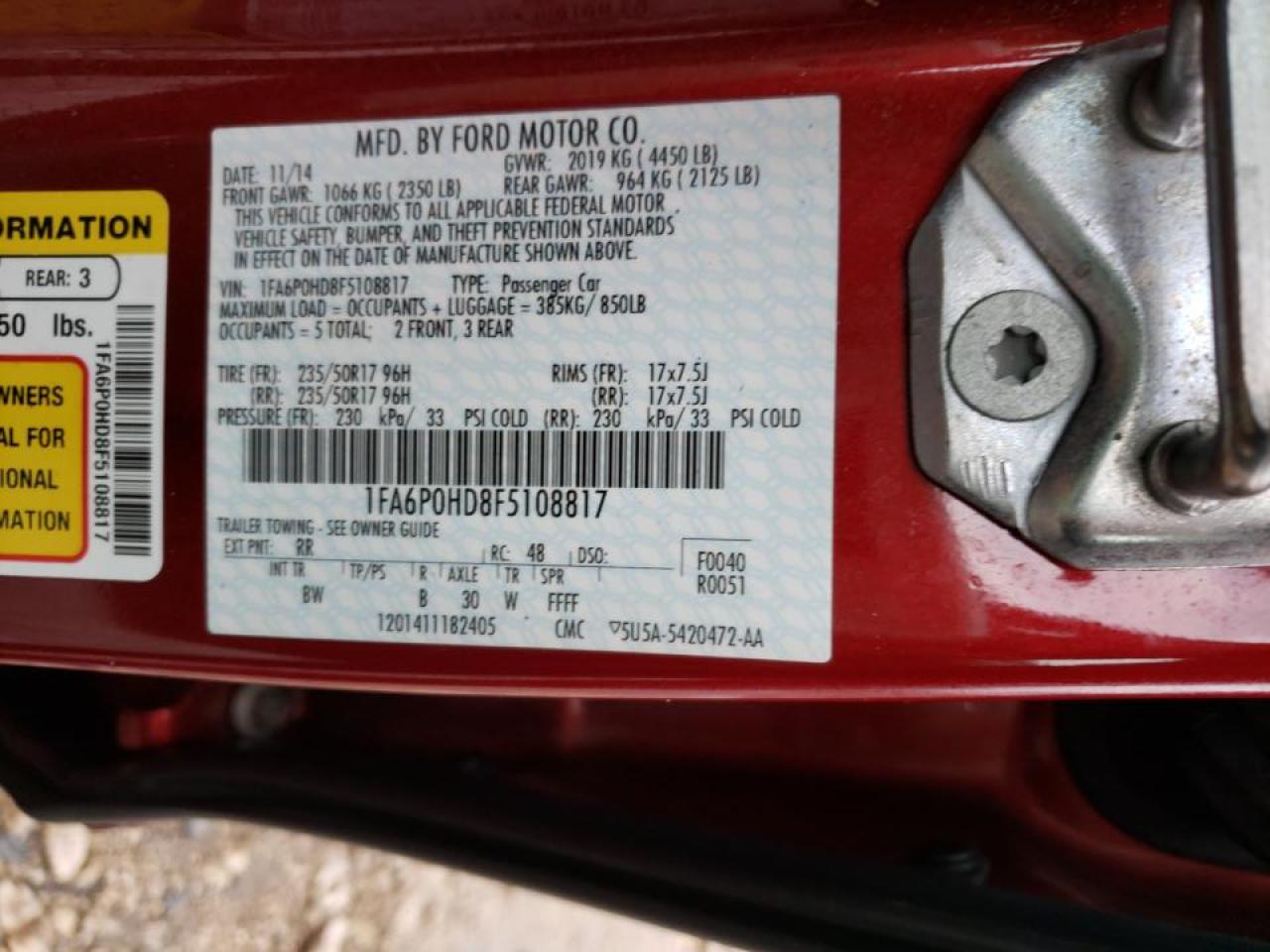 Photo 10 from auction – 2015 FORD FUSION SE with VIN 1FA6P0HD8F5108817