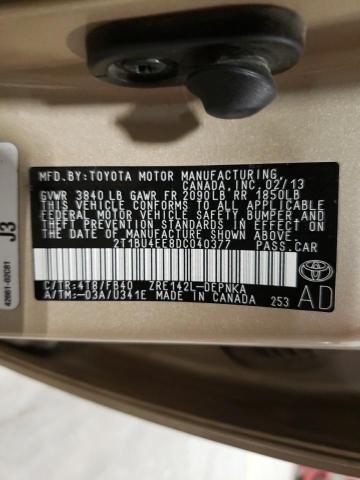 Photo 10 from auction – 2013 TOYOTA COROLLA BA with VIN 2T1BU4EE8DC040377