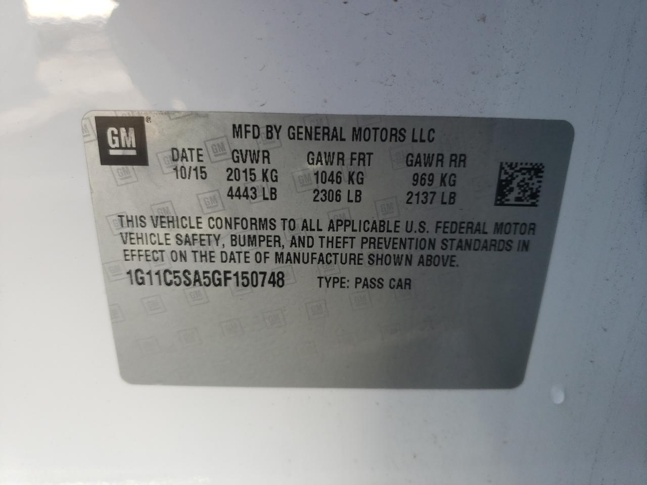 Photo 10 from auction – 2016 CHEVROLET MALIBU LIM with VIN 1G11C5SA5GF150748