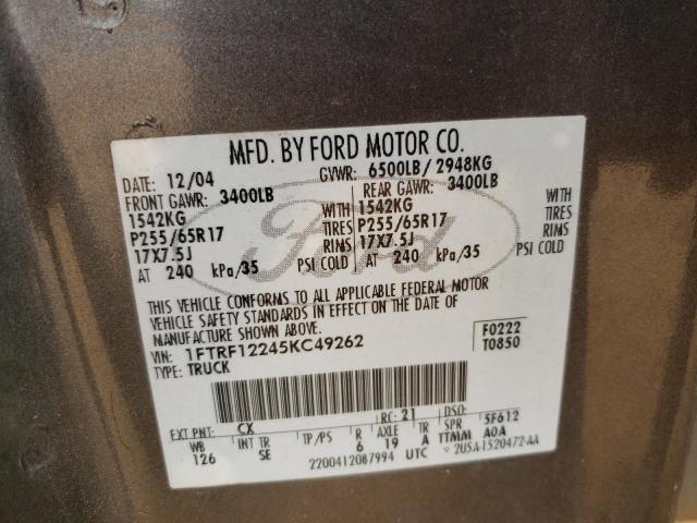 Photo 10 from auction – 2005 FORD F150 with VIN 1FTRF12245KC49262