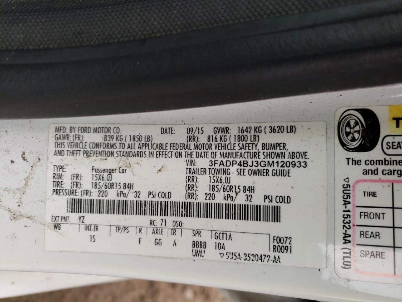 Photo 10 from auction – 2016 FORD FIESTA SE with VIN 3FADP4BJ3GM120933