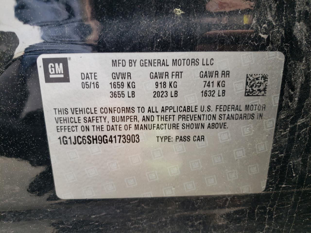 Photo 10 from auction – 2016 CHEVROLET SONIC LT with VIN 1G1JC6SH9G4173903