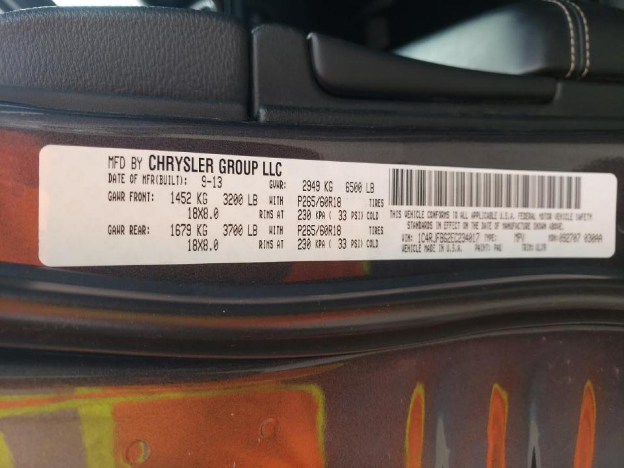 Photo 10 from auction – 2014 JEEP GRAND CHER with VIN 1C4RJFBG2EC234017