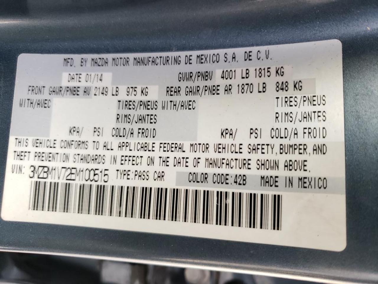 Photo 10 from auction – 2014 MAZDA 3 with VIN 3MZBM1V72EM100515