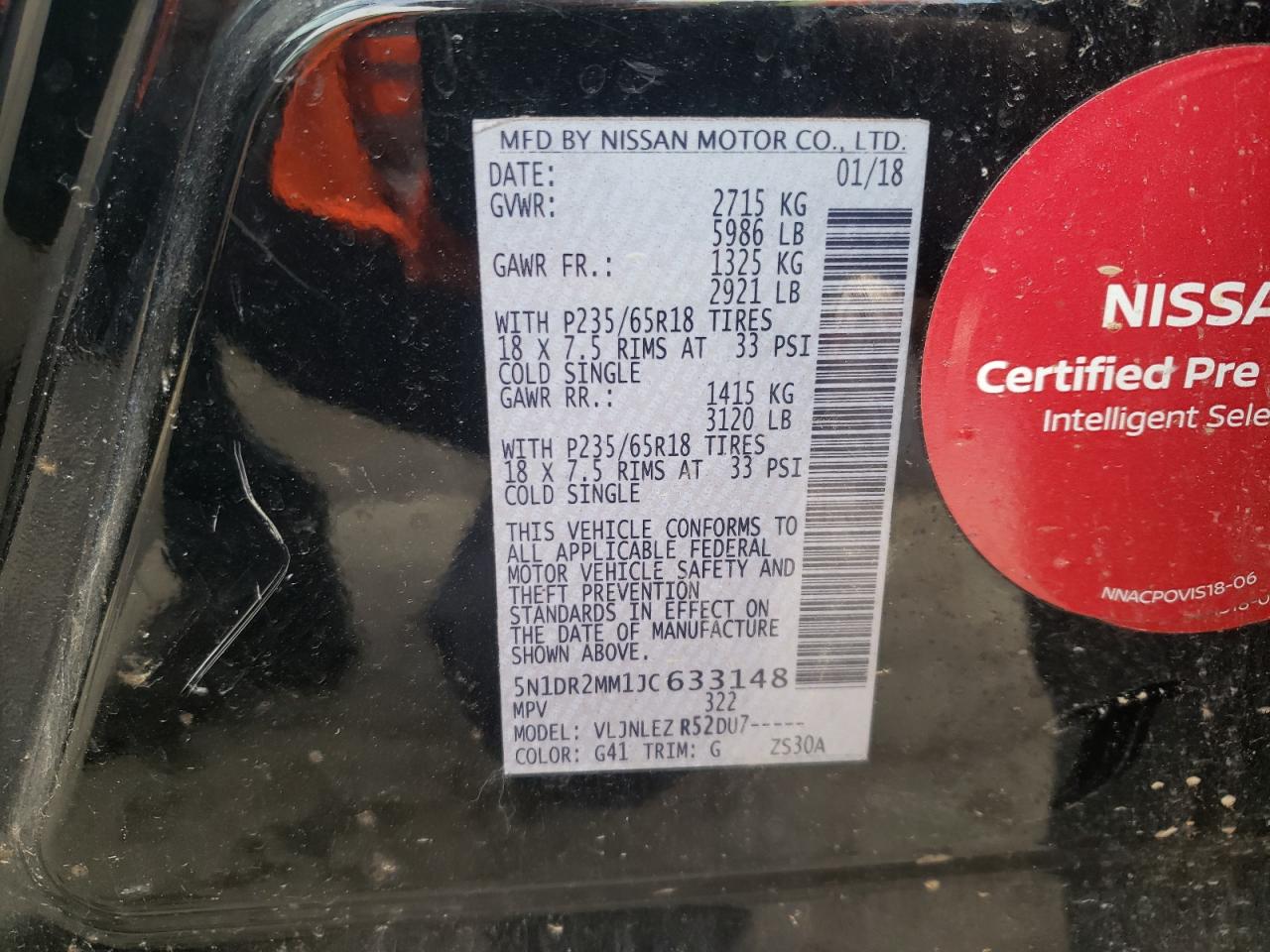 Photo 10 from auction – 2018 NISSAN PATHFINDER with VIN 5N1DR2MM1JC633148