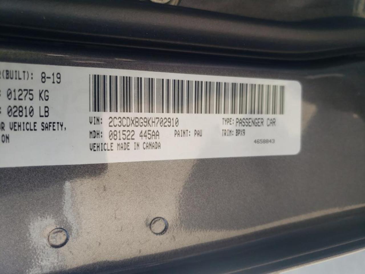 Photo 10 from auction – 2019 DODGE CHARGER SX with VIN 2C3CDXBG9KH702910