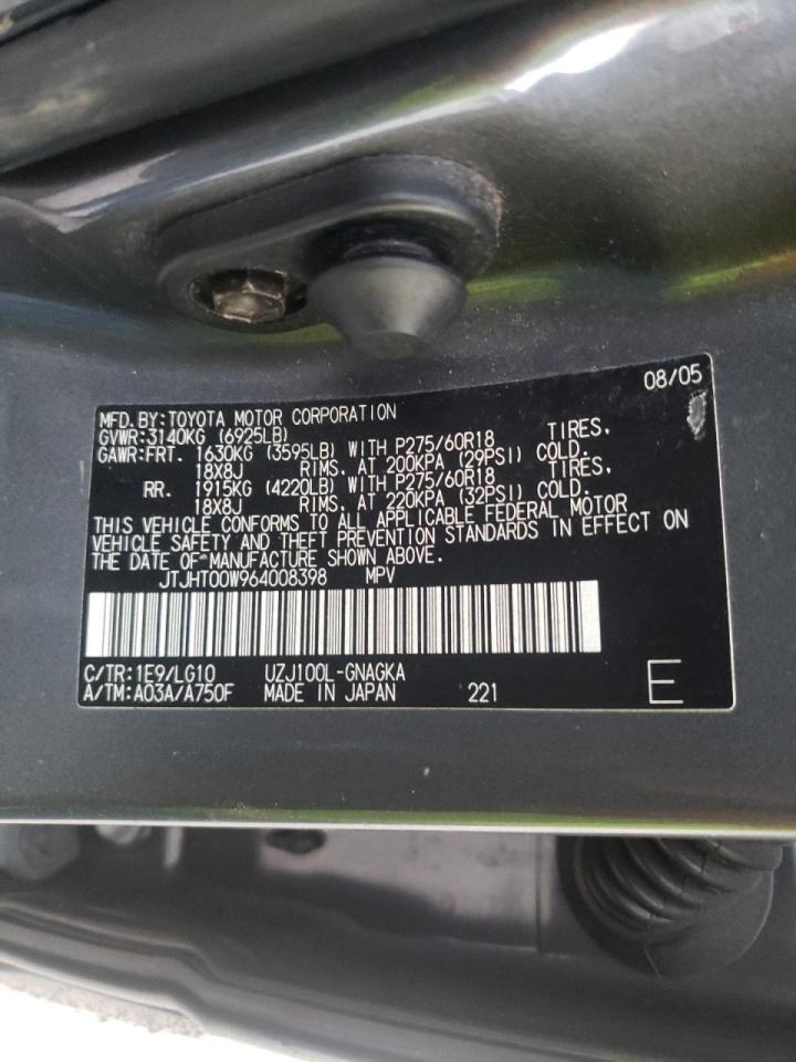 Photo 10 from auction – 2006 LEXUS LX 470 with VIN JTJHT00W964008398