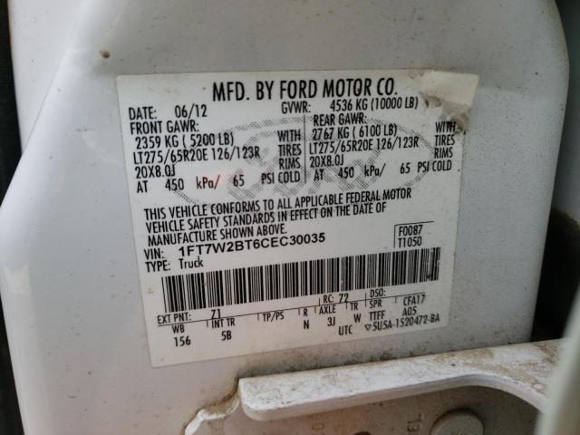 FORD F250 SUPER 2012 with VIN 1FT7W2BT6CEC30035 - Photo from auction