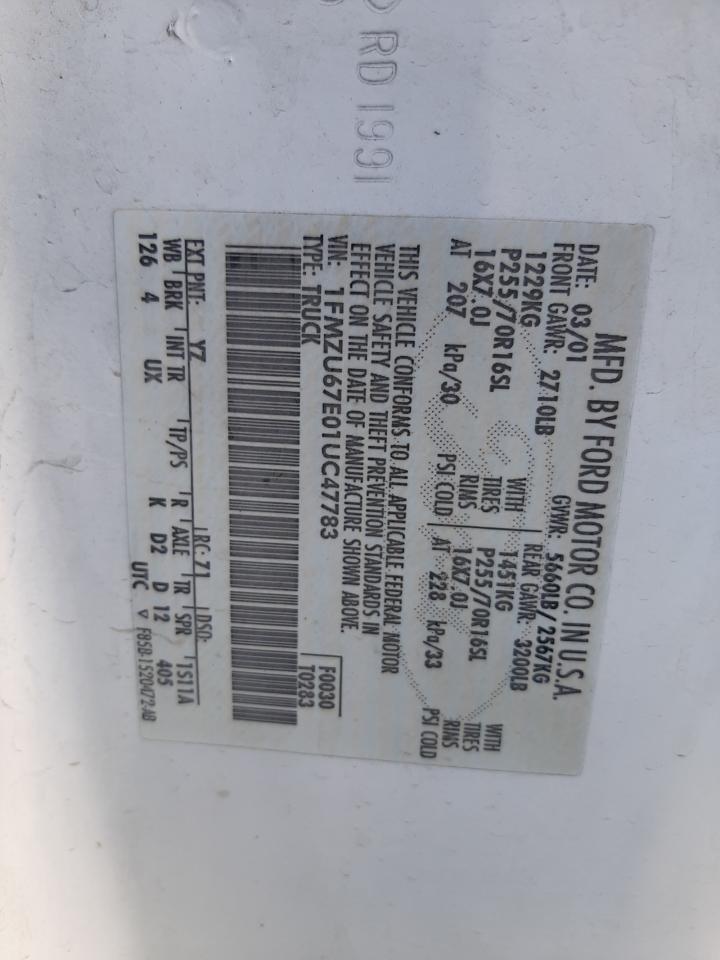 Photo 10 from auction – 2001 FORD EXPLORER S with VIN 1FMZU67E01UC47783
