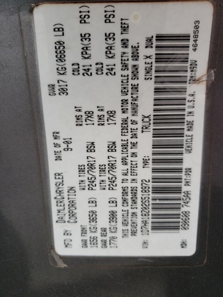 Photo 10 from auction – 2002 DODGE RAM 1500 with VIN 1D7HA18Z02S518972