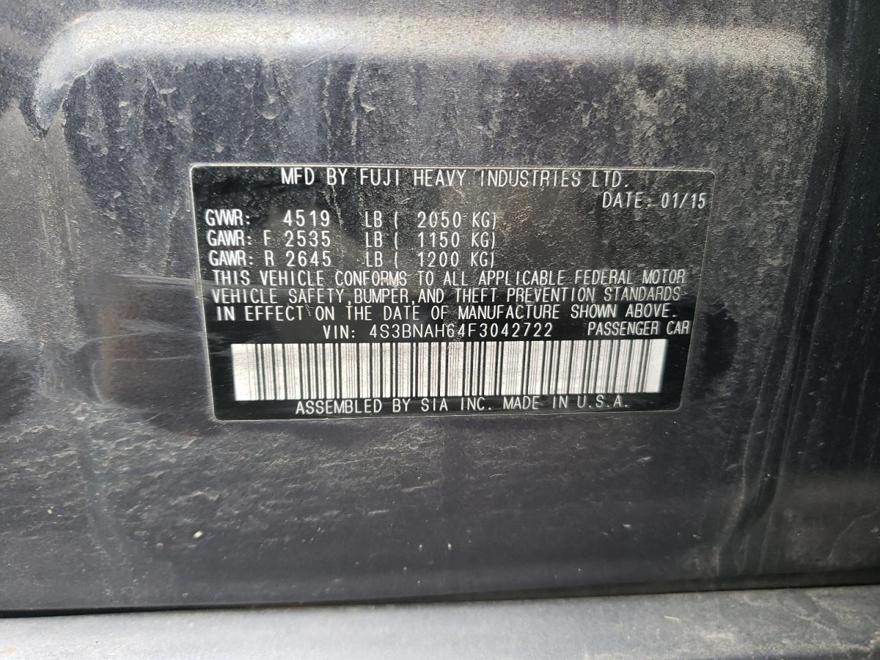 Photo 10 from auction – 2015 SUBARU LEGACY 2.5 with VIN 4S3BNAH64F3042722