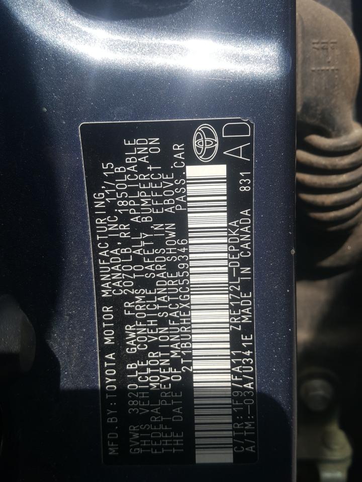 Photo 10 from auction – 2016 TOYOTA COROLLA L with VIN 2T1BURHEXGC559346