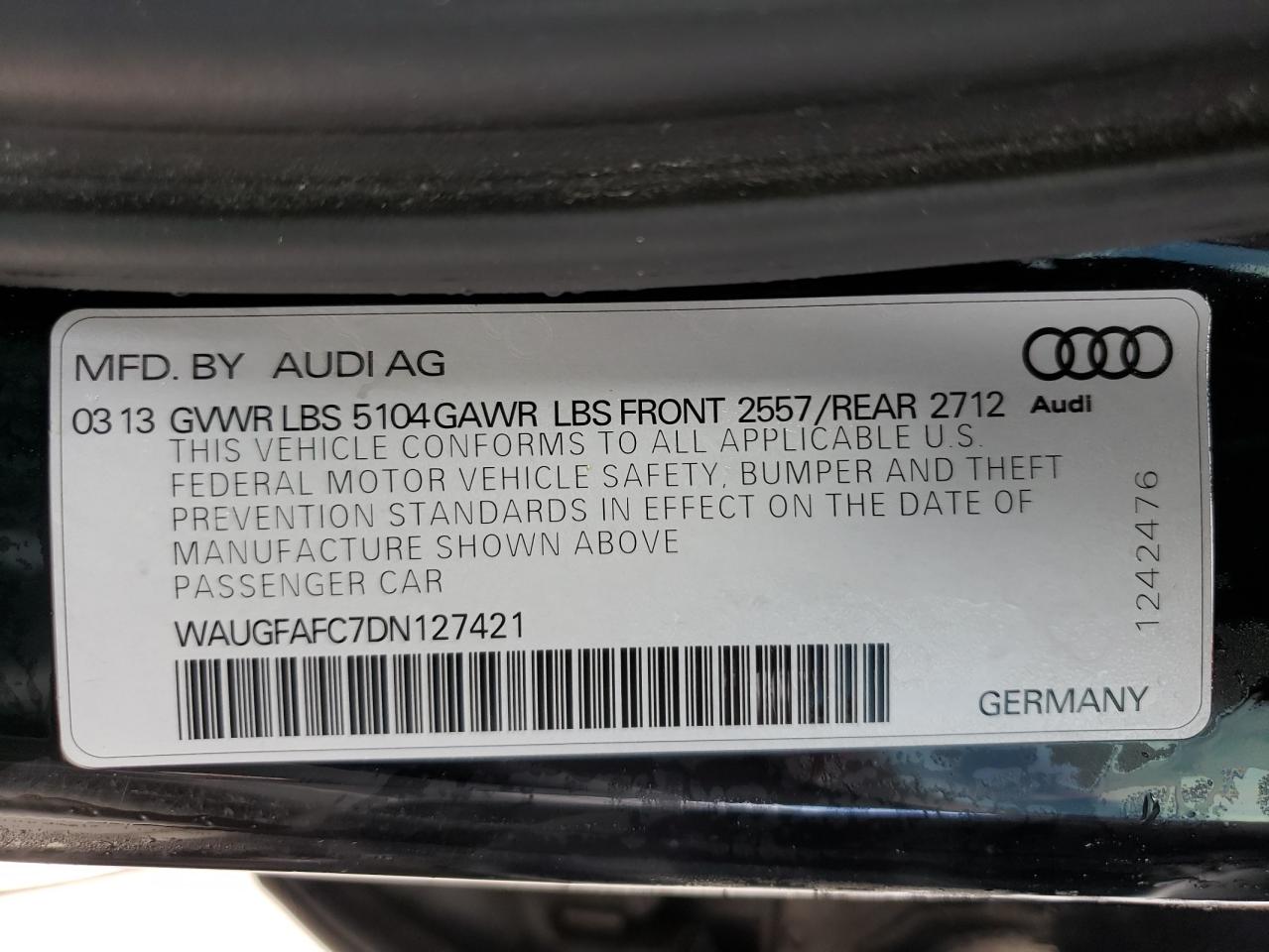 Photo 10 from auction – 2013 AUDI A6 PREMIUM with VIN WAUGFAFC7DN127421