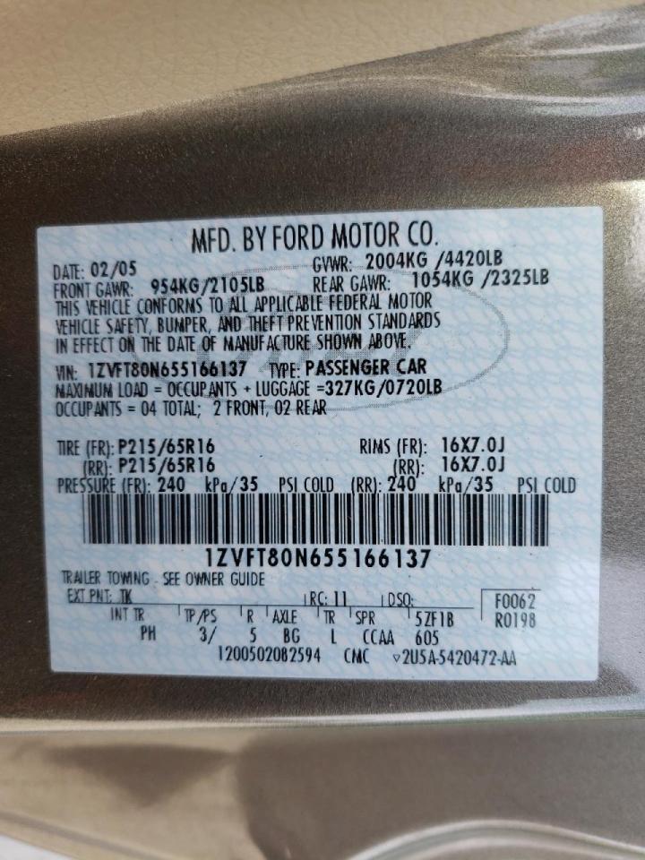 Photo 10 from auction – 2005 FORD MUSTANG with VIN 1ZVFT80N655166137