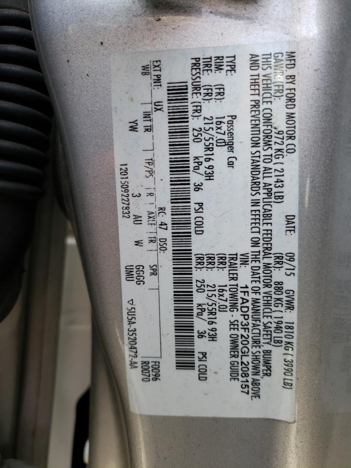 Photo 10 from auction – 2016 FORD FOCUS SE with VIN 1FADP3F20GL208157