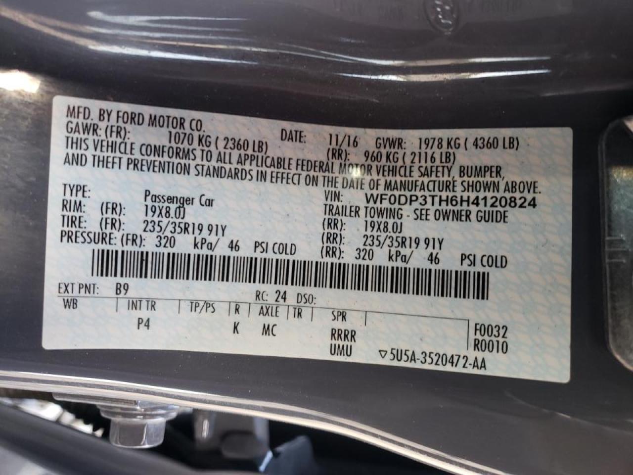 Photo 10 from auction – 2017 FORD FOCUS RS with VIN WF0DP3TH6H4120824