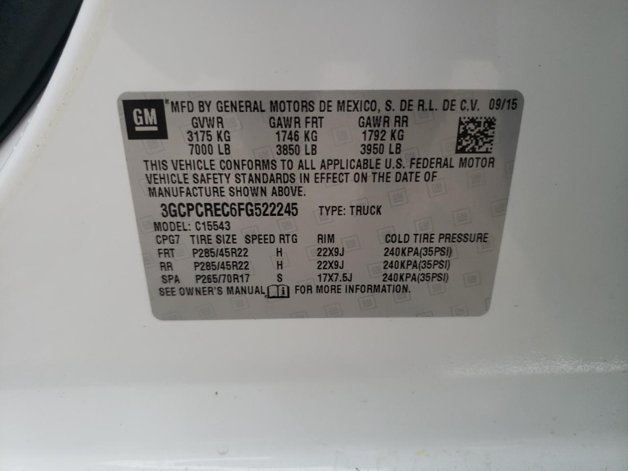 Photo 10 from auction – 2015 CHEVROLET SILVERADO with VIN 3GCPCREC6FG522245