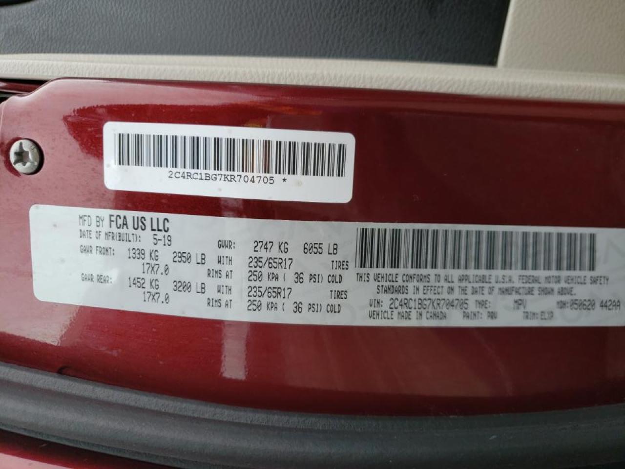 Photo 10 from auction – 2019 CHRYSLER PACIFICA T with VIN 2C4RC1BG7KR704705