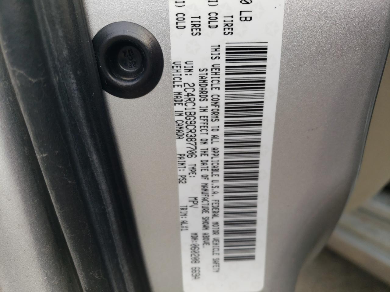 Photo 10 from auction – 2012 CHRYSLER TOWN & COU with VIN 2C4RC1BG9CR387706