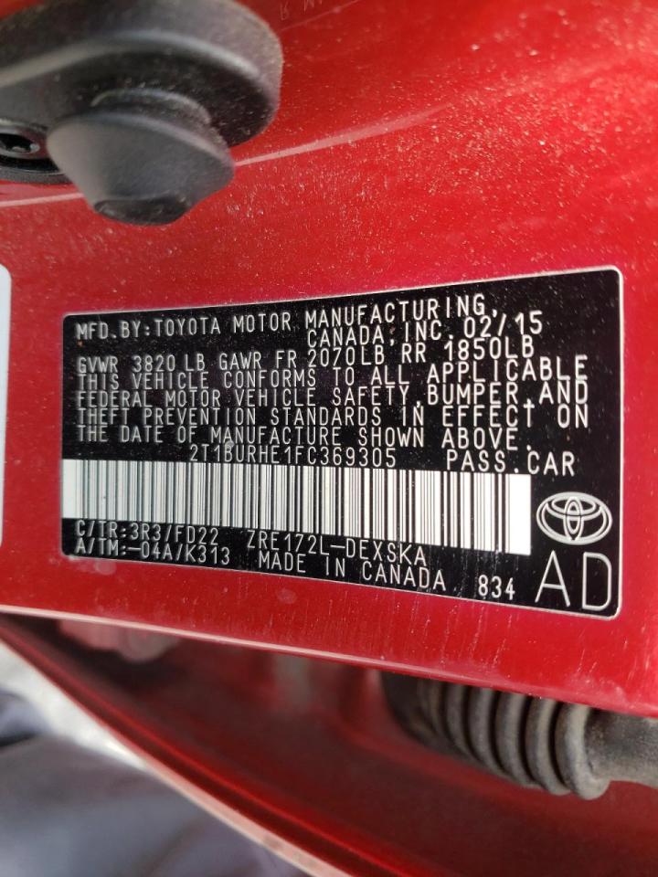 Photo 10 from auction – 2015 TOYOTA COROLLA L with VIN 2T1BURHE1FC369305
