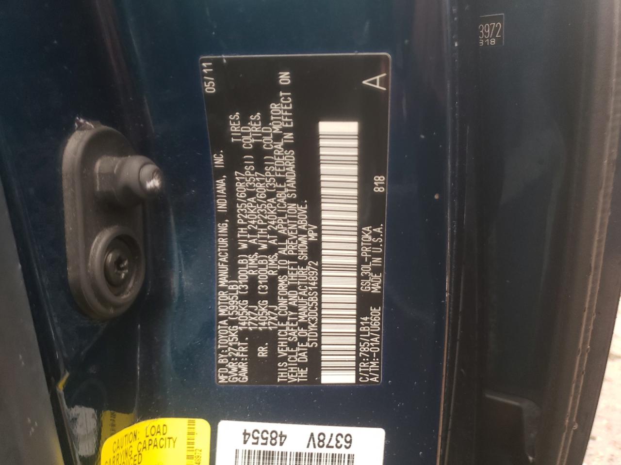 Photo 10 from auction – 2011 TOYOTA SIENNA XLE with VIN 5TDYK3DC5BS148972