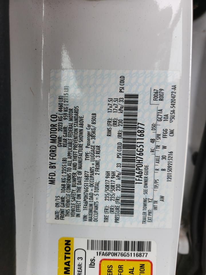 Photo 10 from auction – 2016 FORD FUSION SE with VIN 1FA6P0H76G5116877