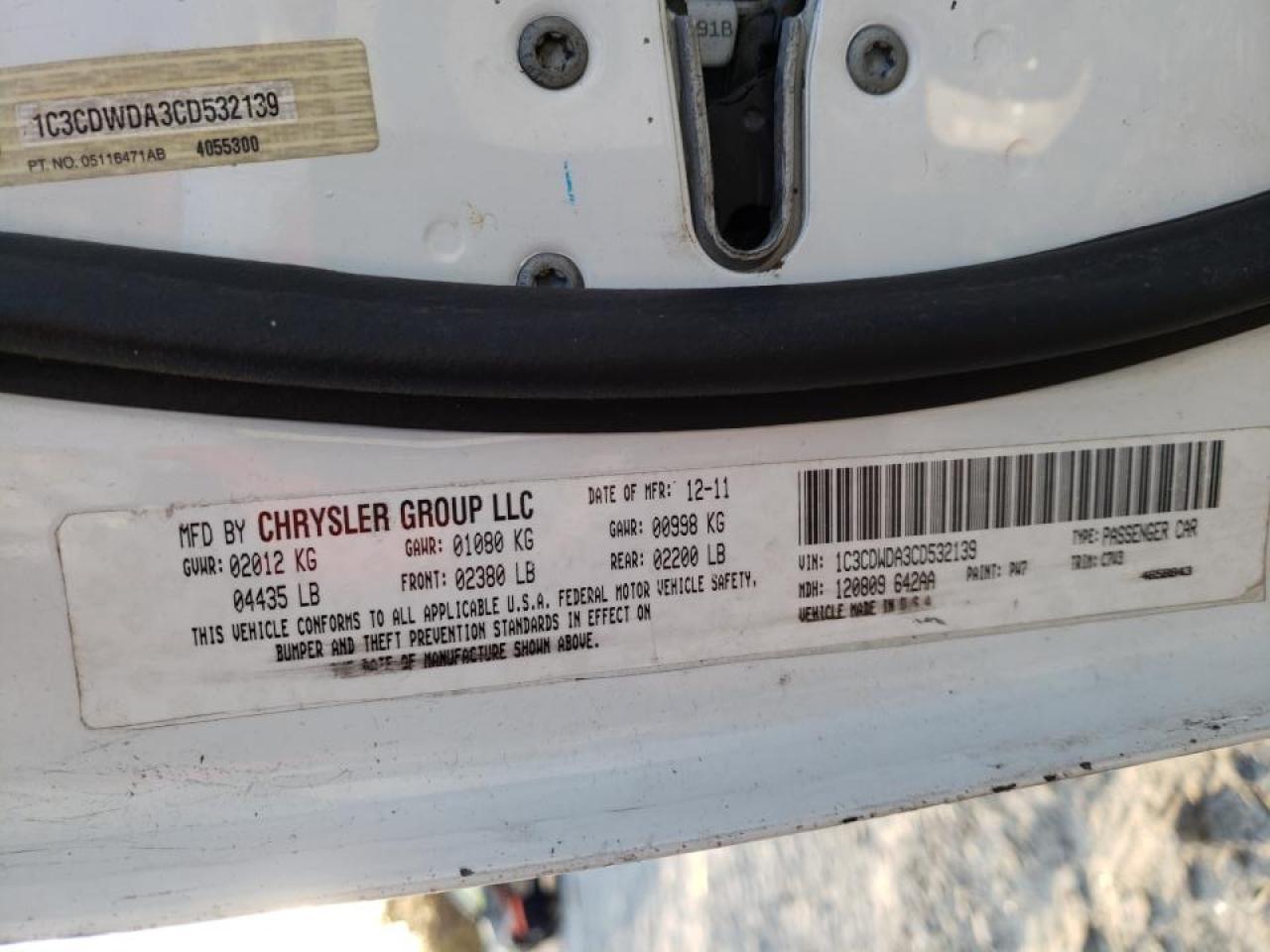 Photo 10 from auction – 2012 DODGE CALIBER SX with VIN 1C3CDWDA3CD532139
