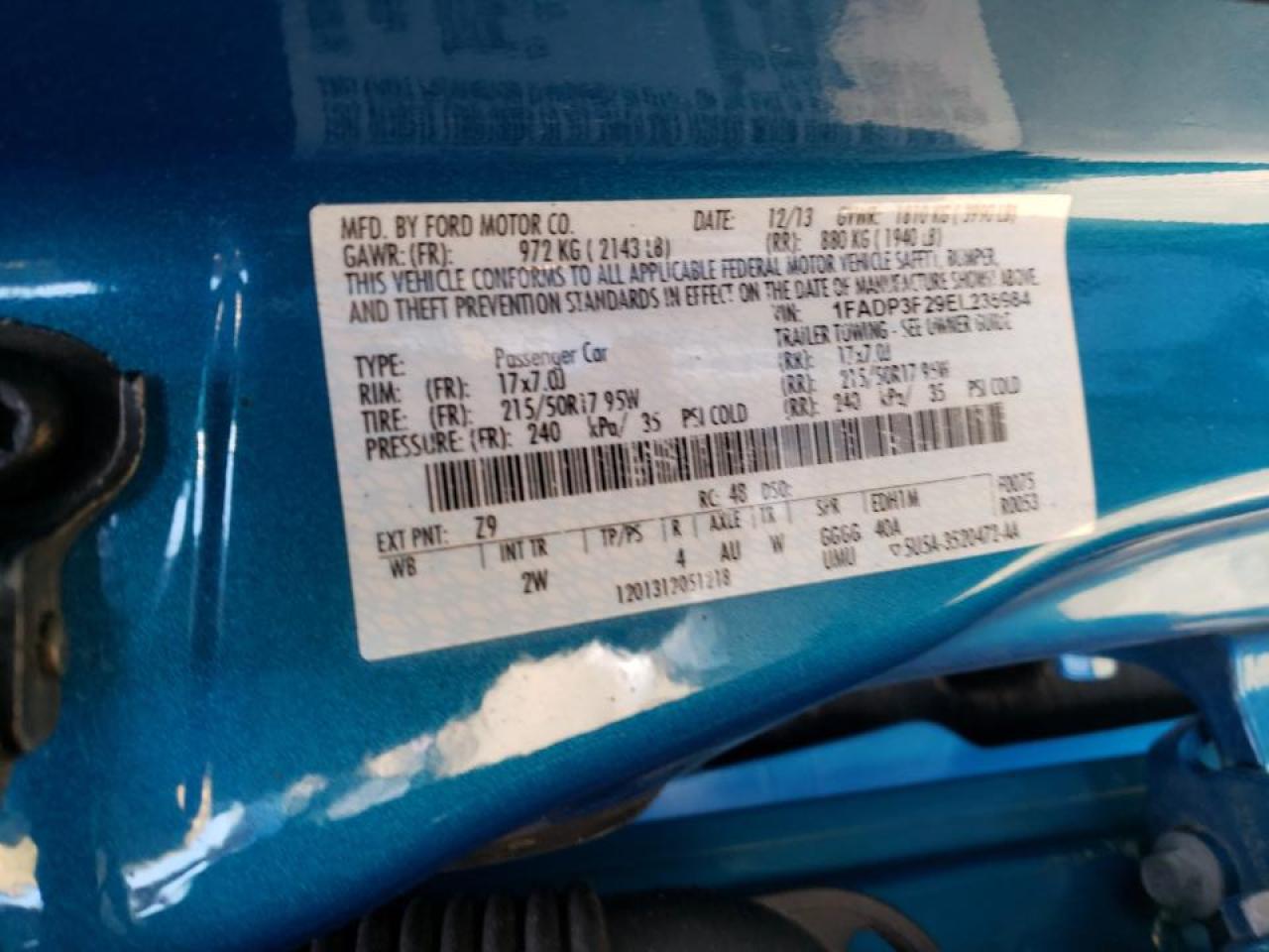 Photo 10 from auction – 2014 FORD FOCUS SE with VIN 1FADP3F29EL235984