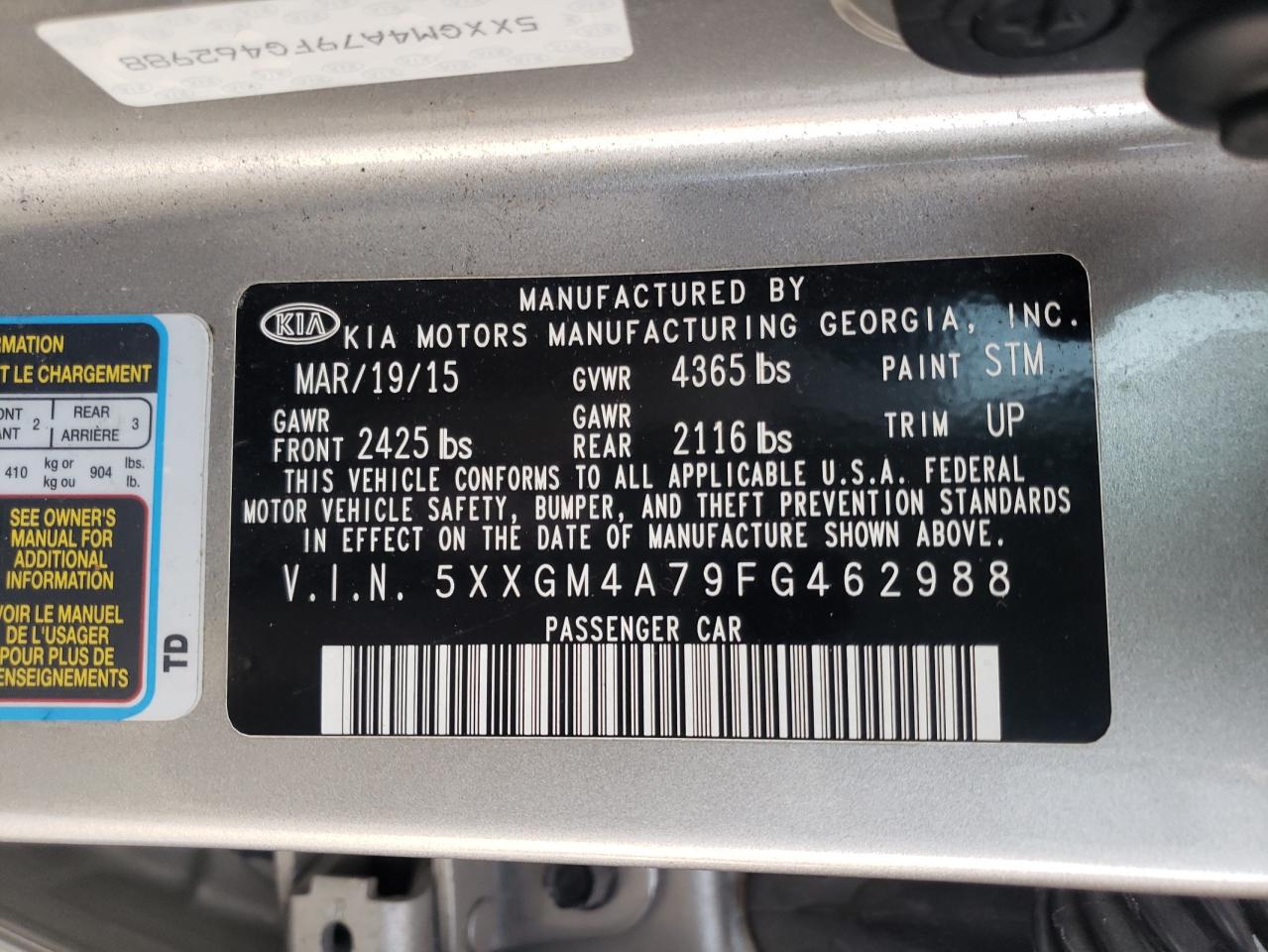 Photo 10 from auction – 2015 KIA OPTIMA LX with VIN 5XXGM4A79FG462988