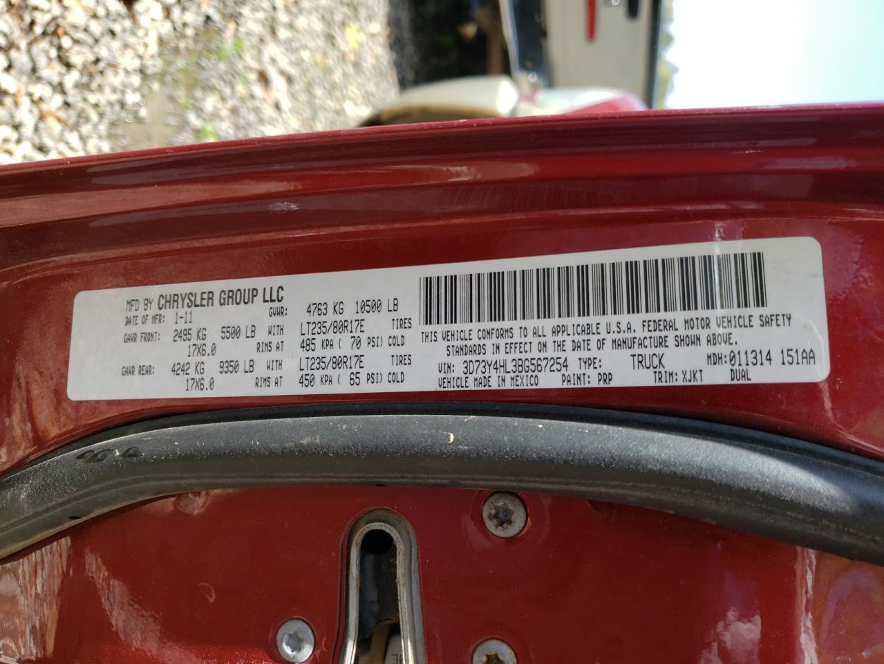 Photo 10 from auction – 2011 DODGE RAM 3500 with VIN 3D73Y4HL3BG567254