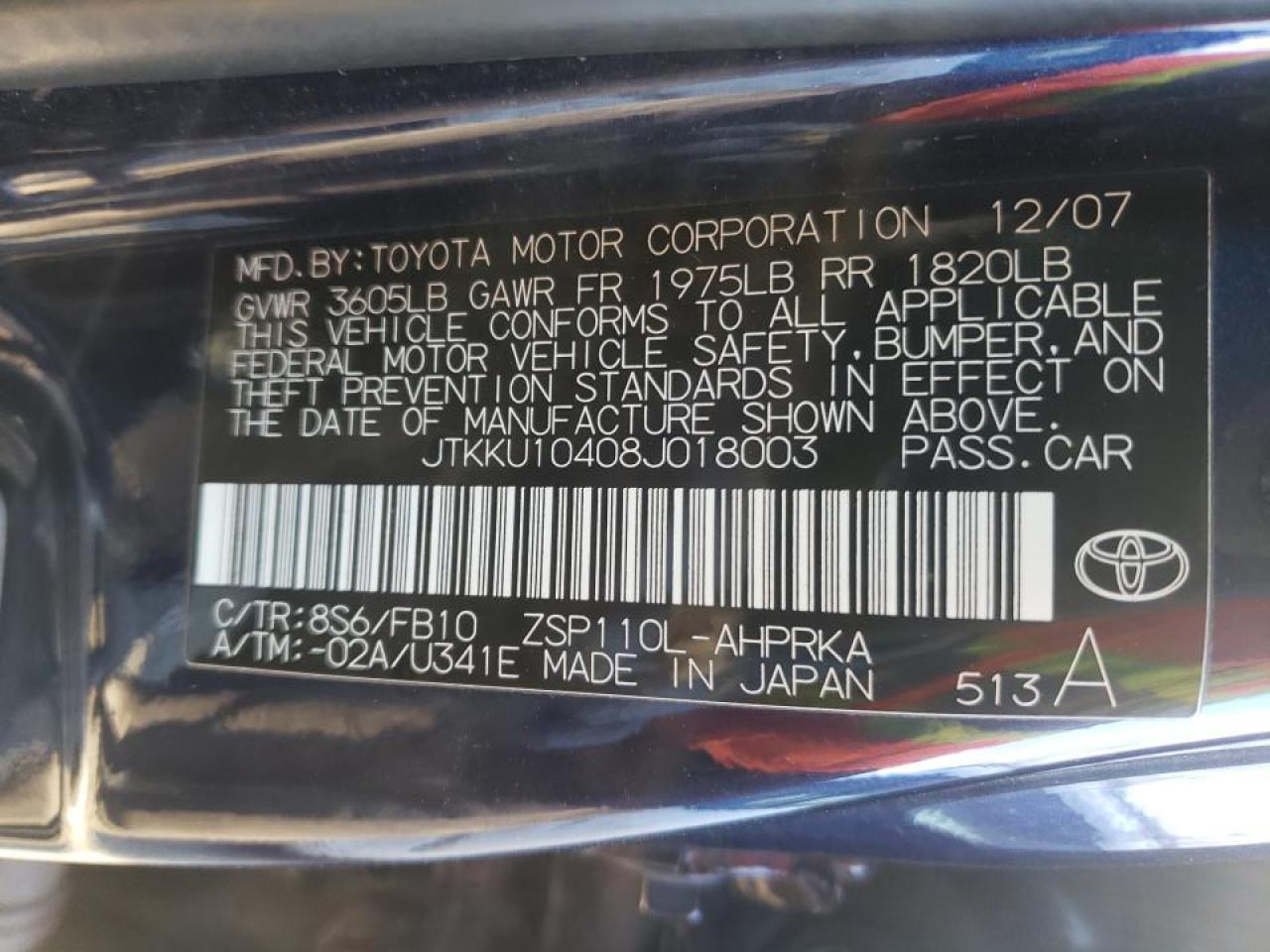 Photo 10 from auction – 2008 TOYOTA SCION XD with VIN JTKKU10408J018003