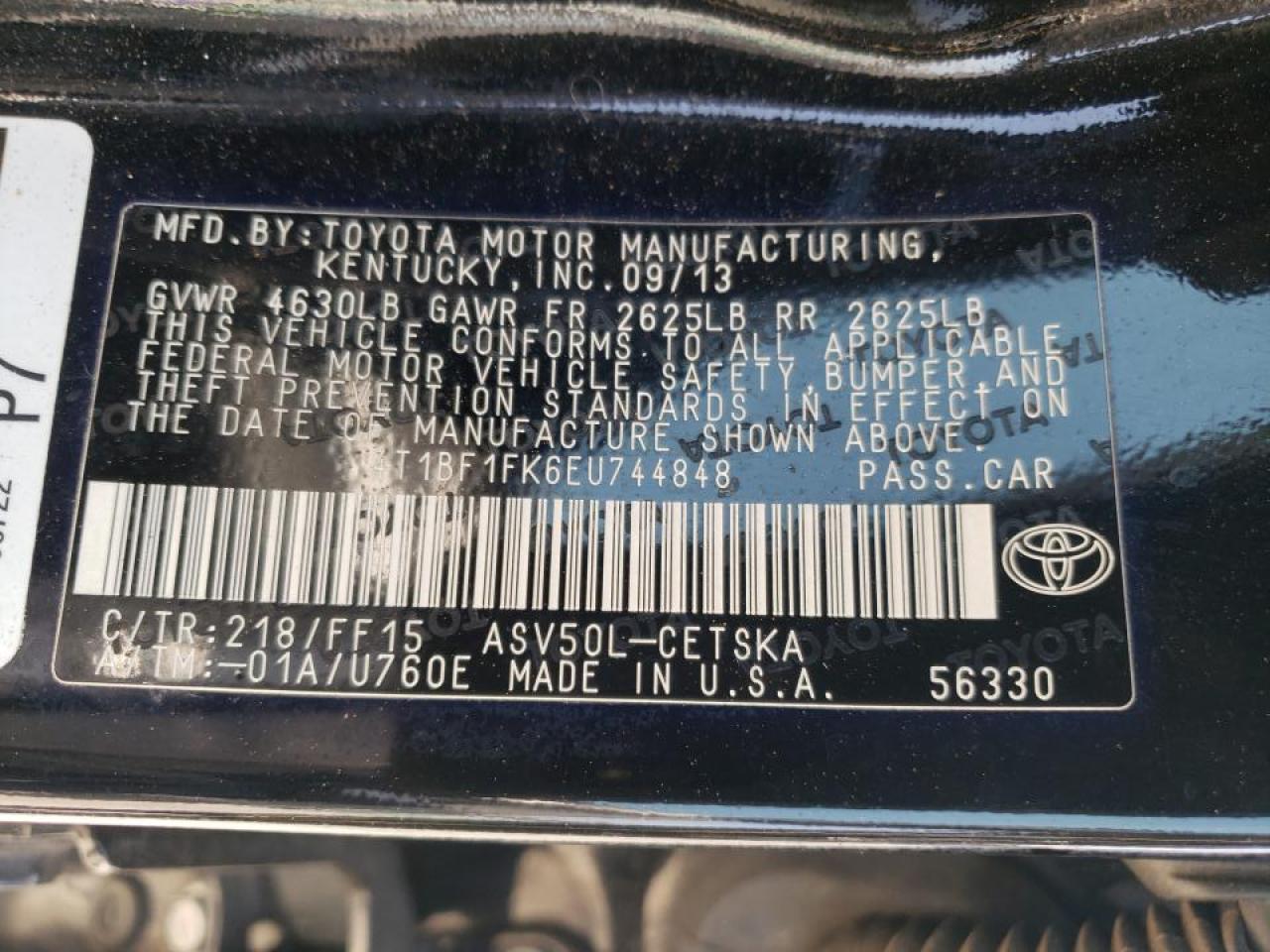 Photo 10 from auction – 2014 TOYOTA CAMRY L with VIN 4T1BF1FK6EU744848