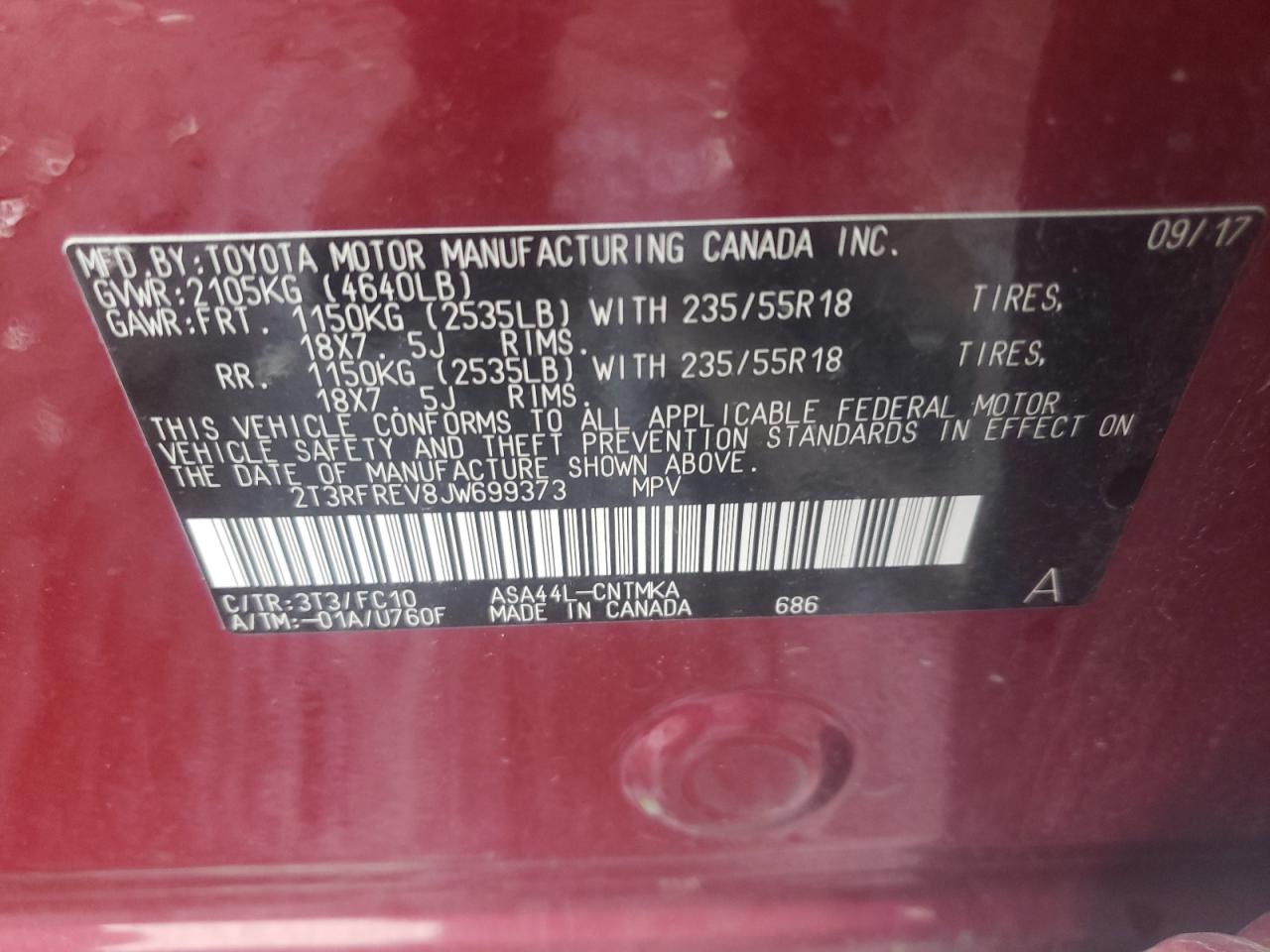 Photo 10 from auction – 2018 TOYOTA RAV4 ADVEN with VIN 2T3RFREV8JW699373