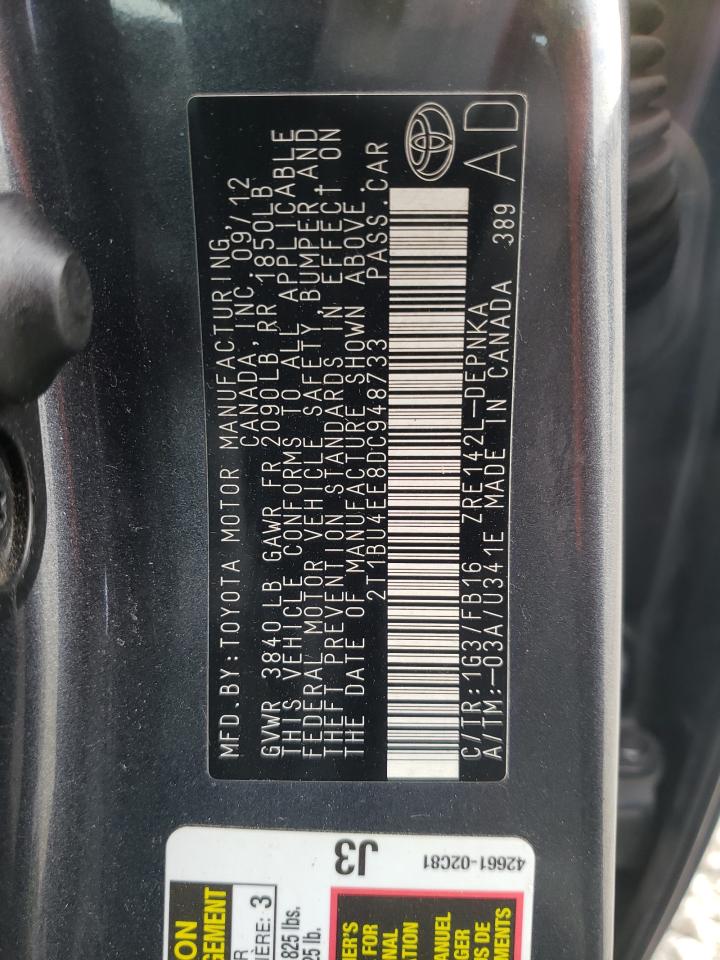 Photo 10 from auction – 2013 TOYOTA COROLLA BA with VIN 2T1BU4EE8DC948733