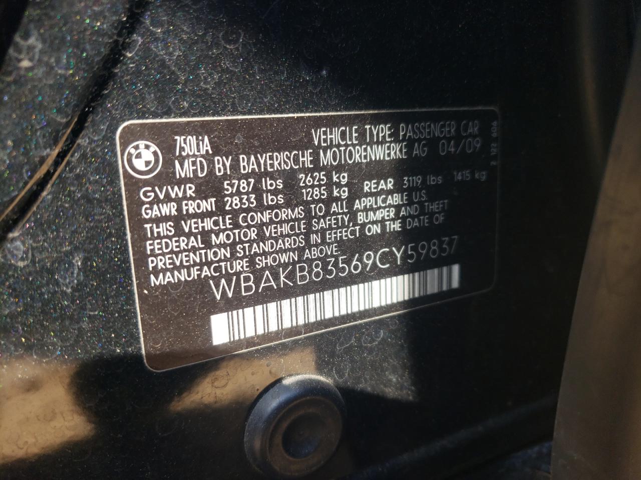 Photo 10 from auction – 2009 BMW 750 LI with VIN WBAKB83569CY59837