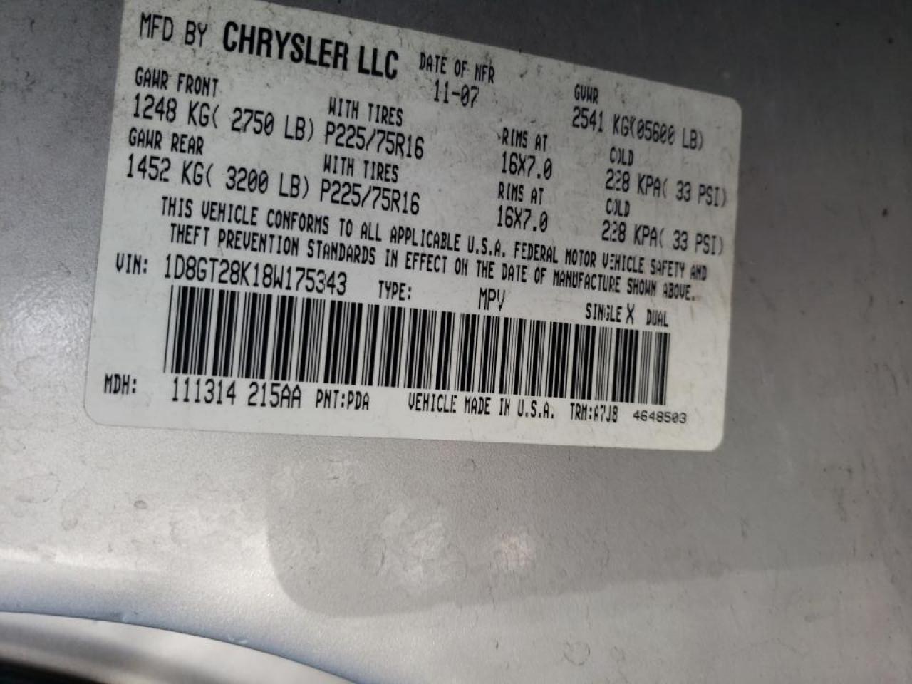 Photo 10 from auction – 2008 DODGE NITRO SXT with VIN 1D8GT28K18W175343