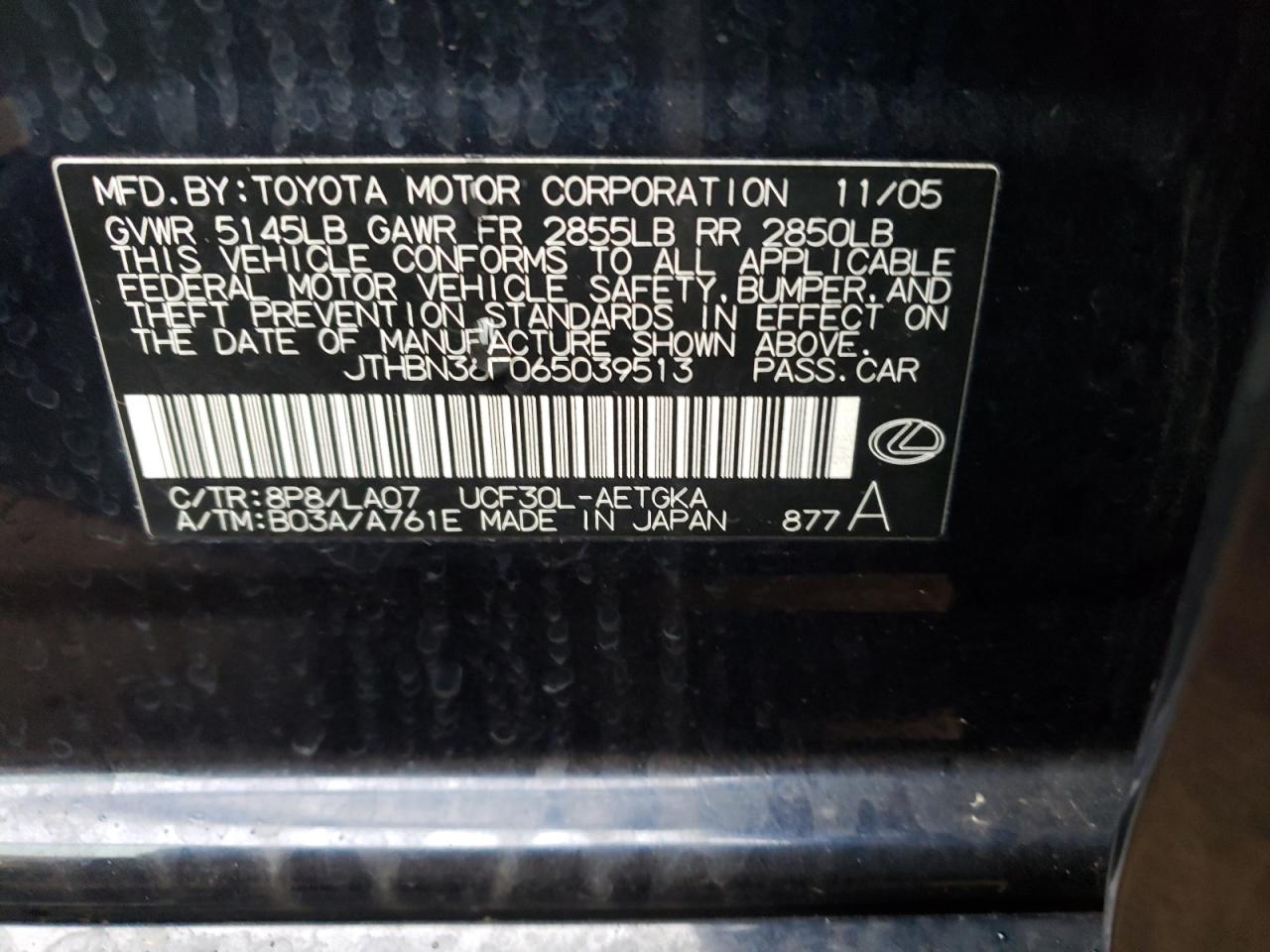 Photo 10 from auction – 2006 LEXUS LS 430 with VIN JTHBN36F065039513