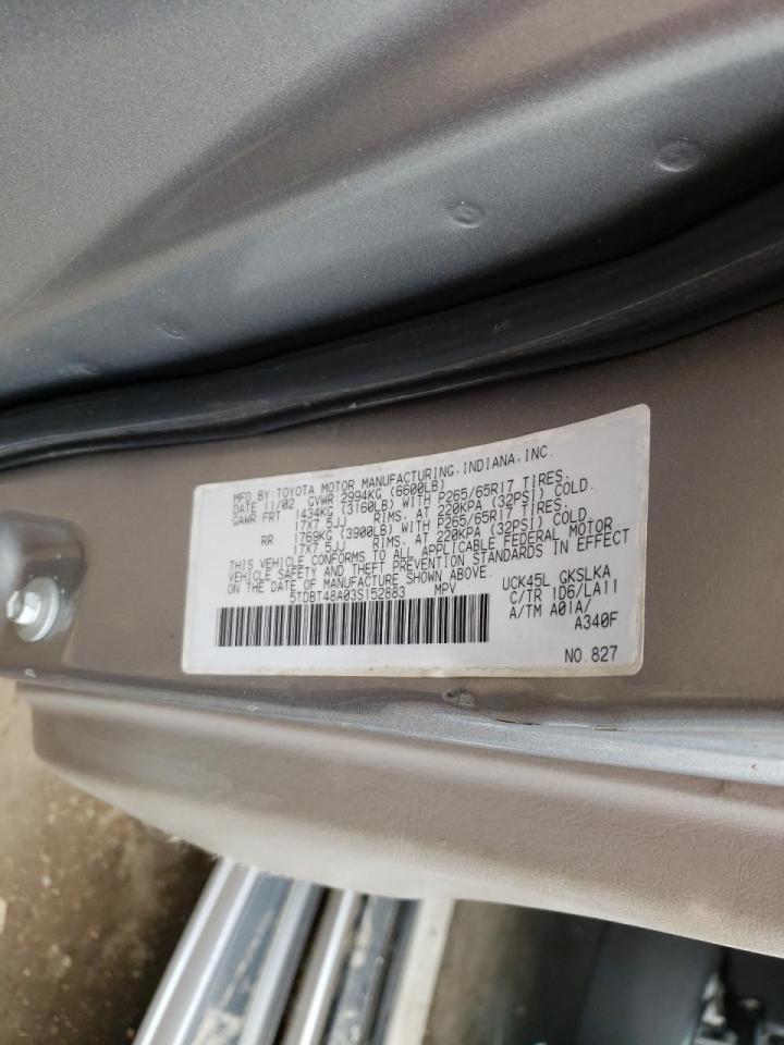 Photo 10 from auction – 2003 TOYOTA SEQUOIA LI with VIN 5TDBT48A03S152883