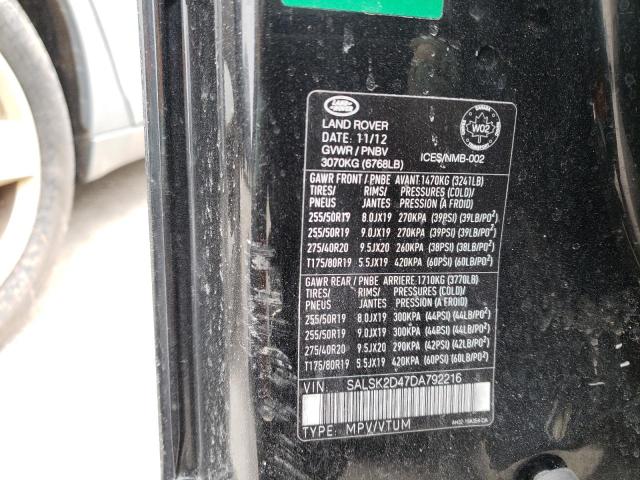 Photo 10 from auction – 2013 LAND ROVER RANGE ROVE with VIN SALSK2D47DA792216