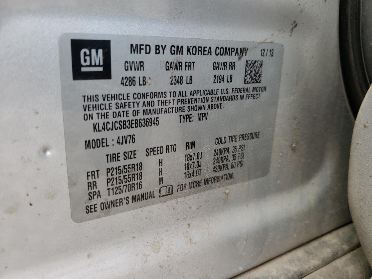 Photo 10 from auction – 2014 BUICK ENCORE with VIN KL4CJCSB3EB636945