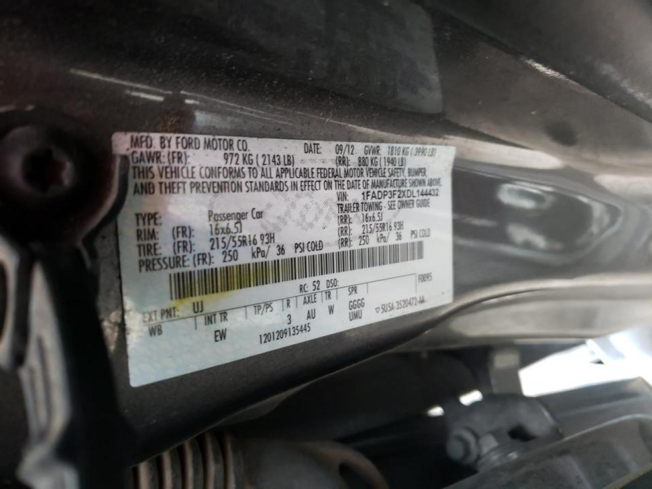 Photo 10 from auction – 2013 FORD FOCUS SE with VIN 1FADP3F2XDL144432