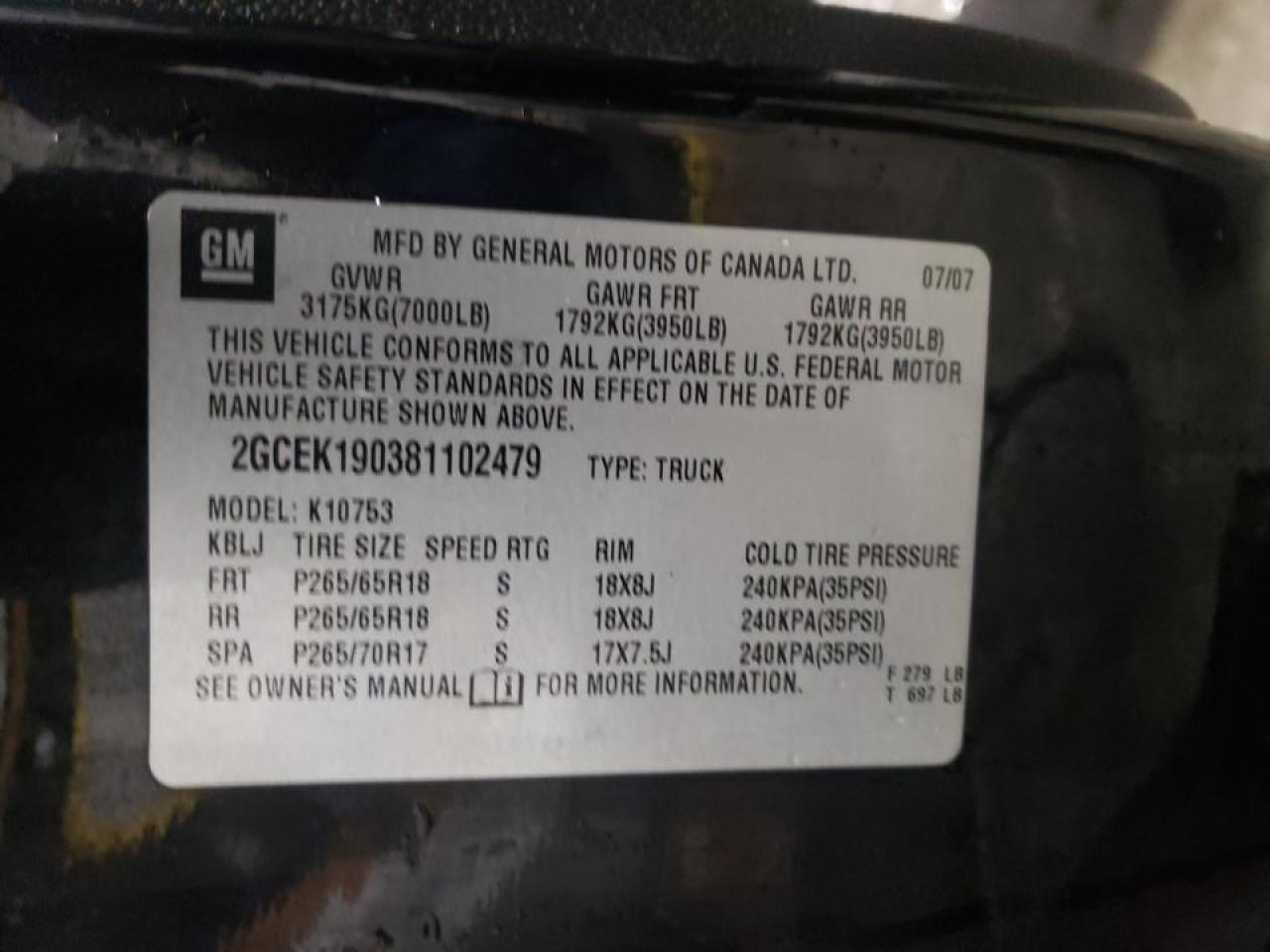 Photo 10 from auction – 2008 CHEVROLET SILVERADO with VIN 2GCEK190381102479