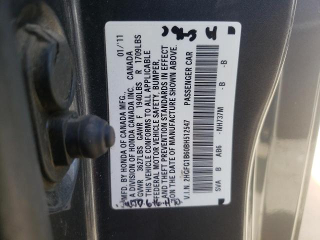 Photo 10 from auction – 2011 HONDA CIVIC LX with VIN 2HGFG1B60BH512547