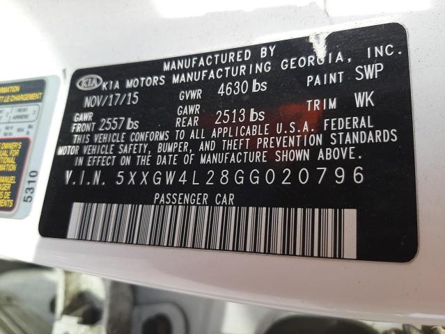 Photo 10 from auction – 2016 KIA OPTIMA SX with VIN 5XXGW4L28GG020796
