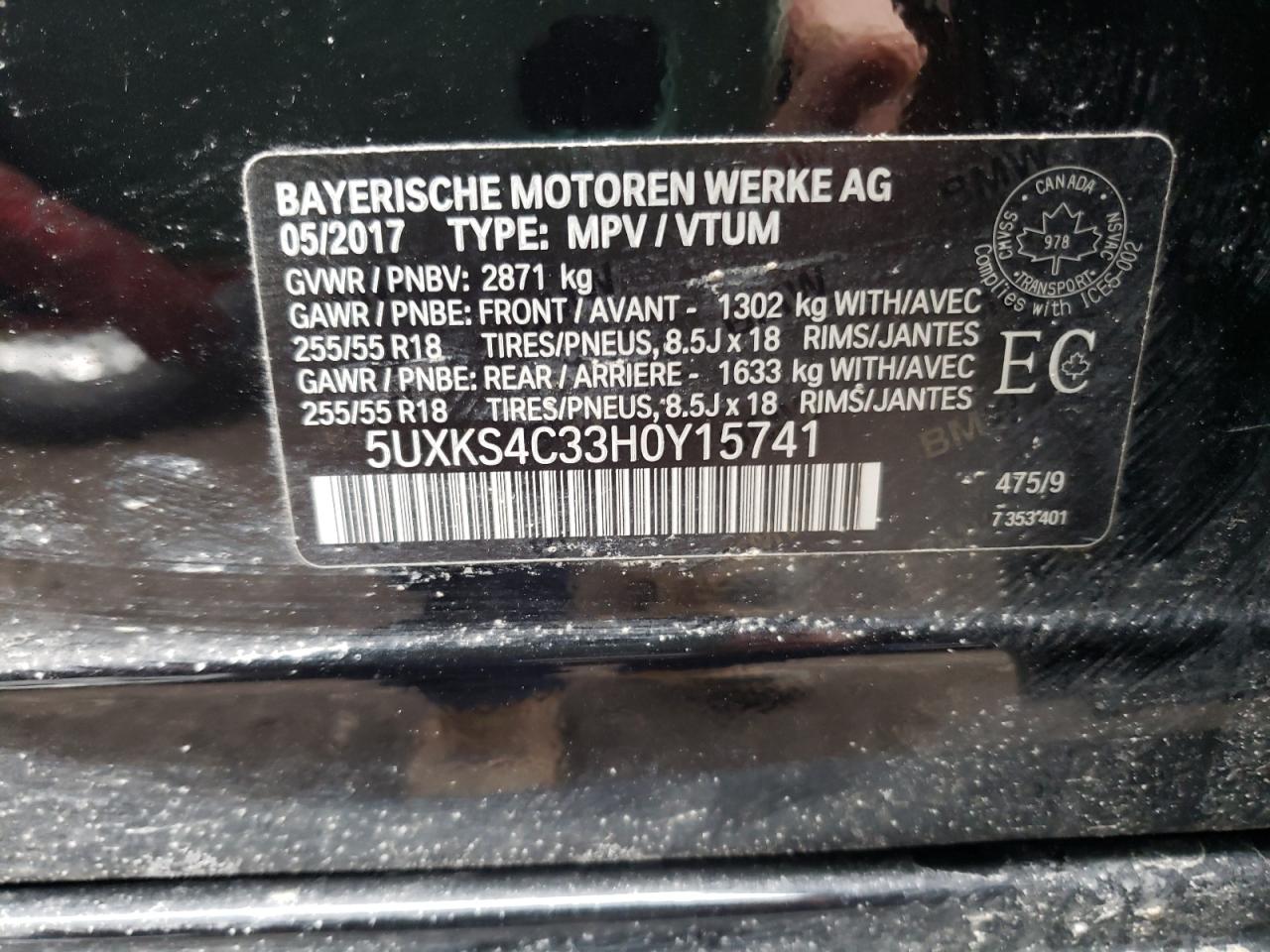 Photo 10 from auction – 2017 BMW X5 XDRIVE3 with VIN 5UXKS4C33H0Y15741